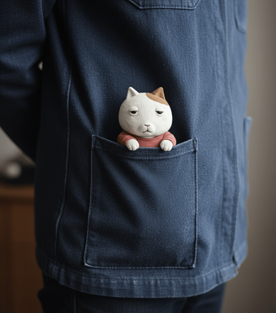 pocKET sitting in the patch pocket of a dark canvas jacket