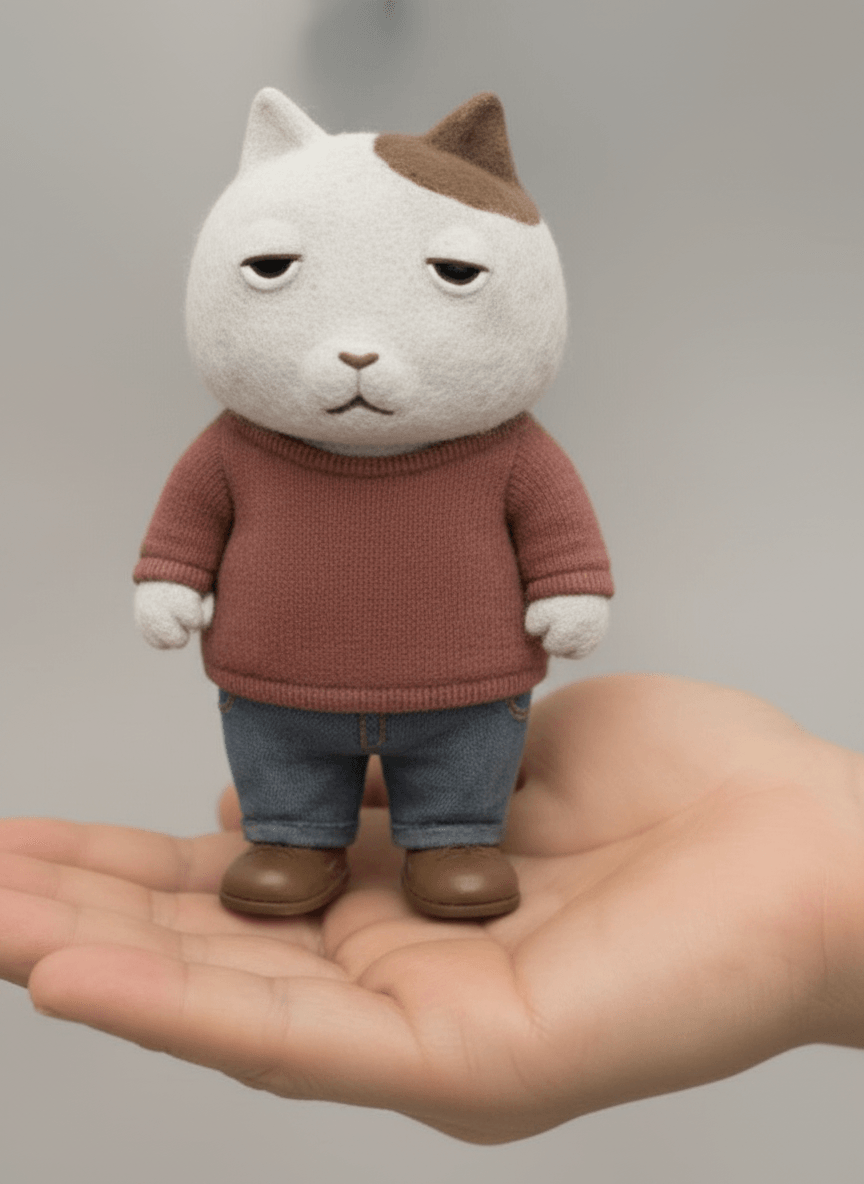 pocKET standing in an open human palm, about four inches tall