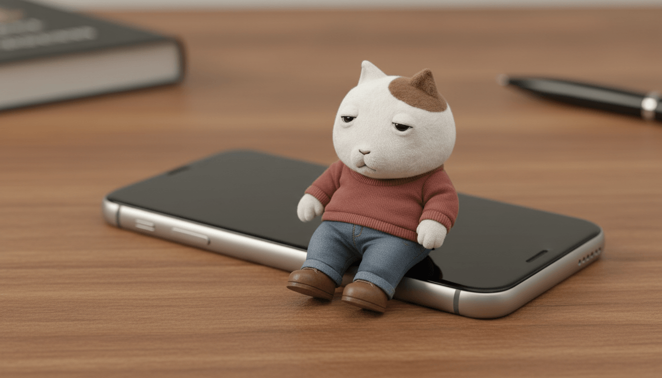 pocKET sitting on top of a smartphone lying on a wooden desk